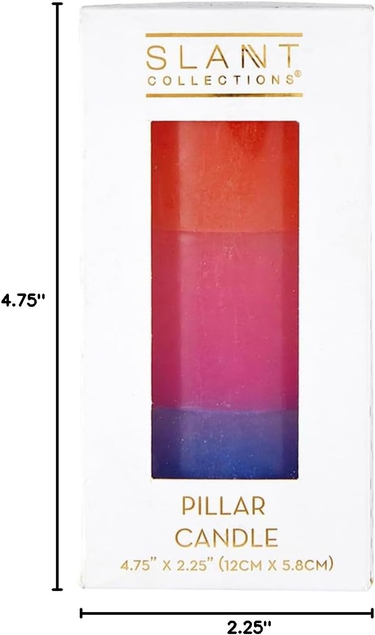 Slant Collections 4.75 Inch Tri-Colored Unscented Red Pink Blue Pillar Candle - Image 4