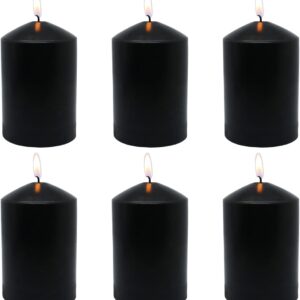 6 Pack 3x4 Inch Black Taper Pillar Candles for Halloween, 42 Hour Long Burning Unscented Column Candles, Dripless and Smokeless Candles for Home Weddings Restaurant Church and Emergency