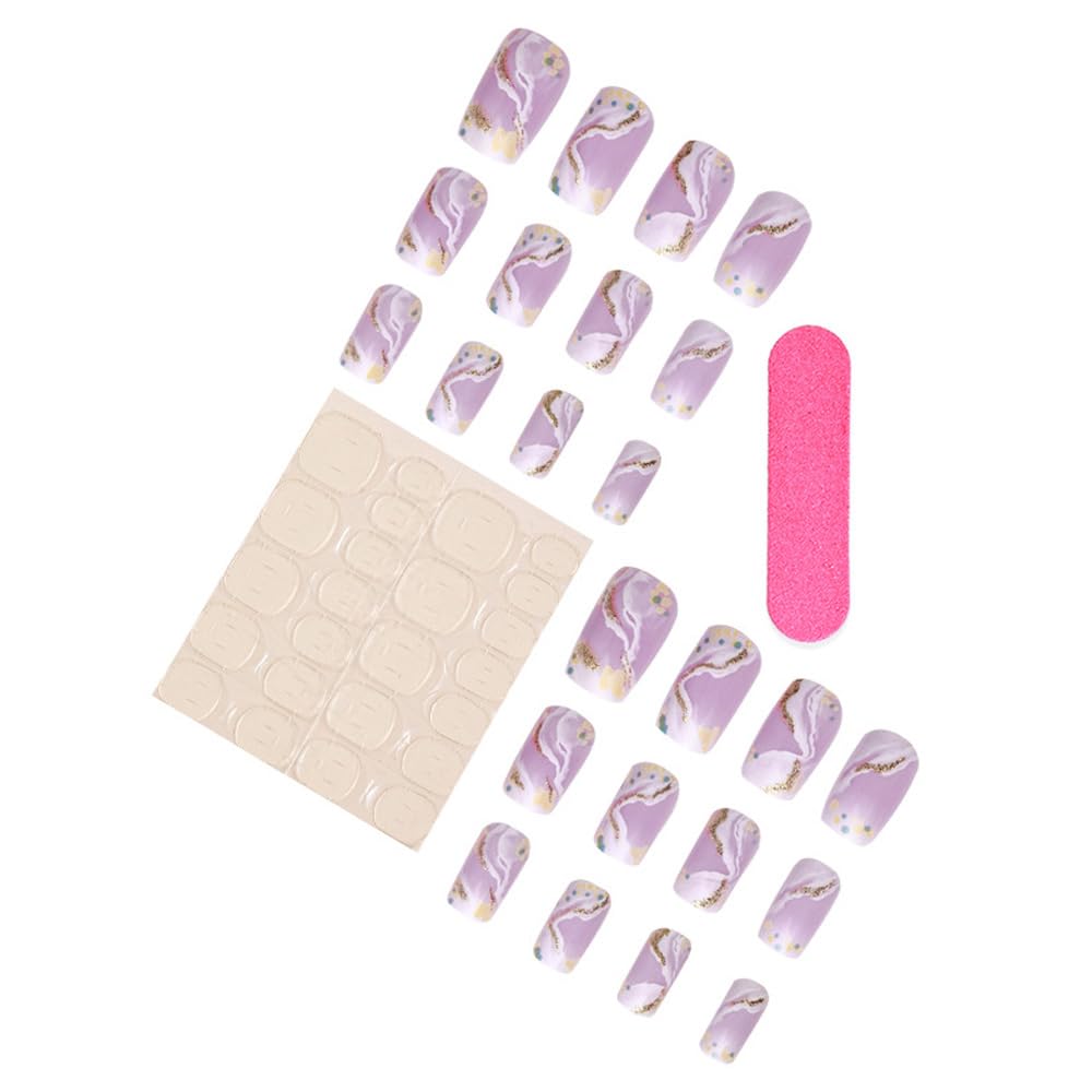 Marble Short Square Glitter Press-On Nails Kit for Women and Girls - Image 3