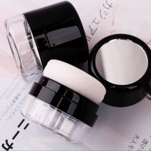 Empty Bottle for Dry Shampoo Powder for Women, Reusable Travel Size Dry Shampoo Powders Bottle with Sponge Applicator for Easy Apply, Refillable Loose Finishing Box with Mirror