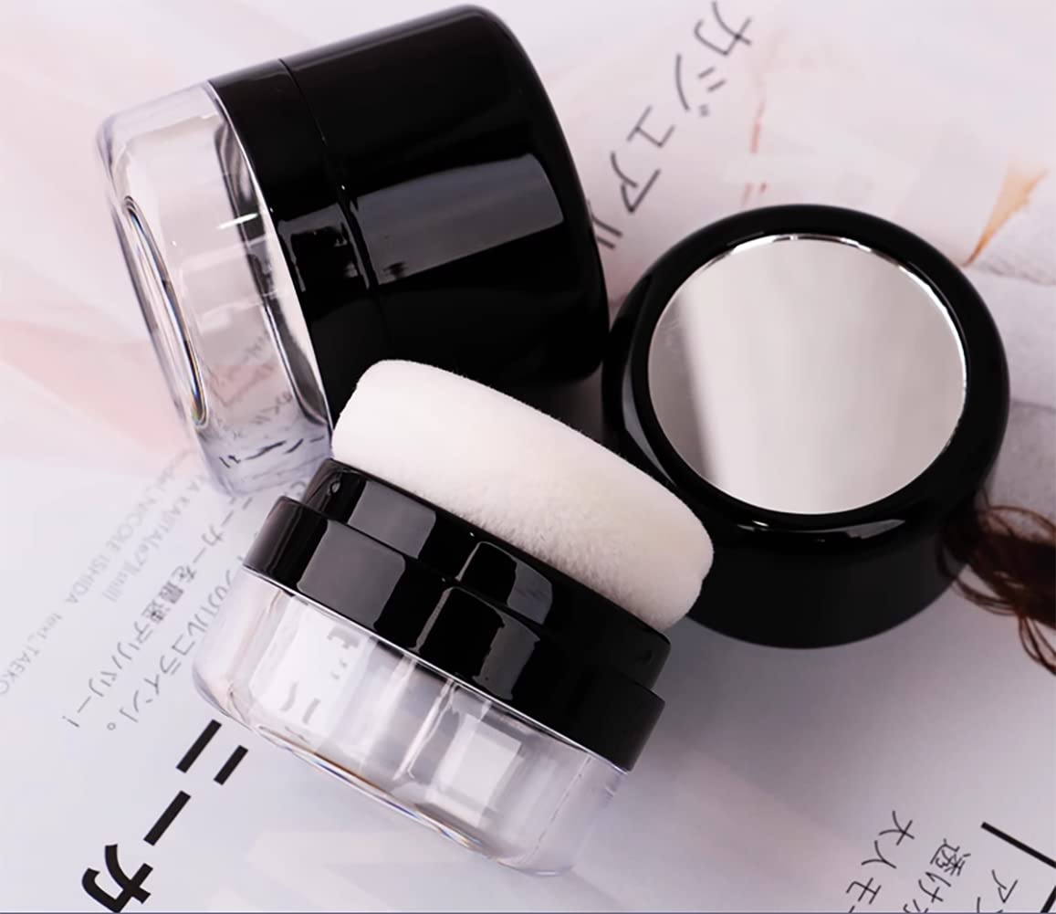 Empty Bottle for Dry Shampoo Powder for Women, Reusable Travel Size Dry Shampoo Powders Bottle with Sponge Applicator for Easy Apply, Refillable Loose Finishing Box with Mirror