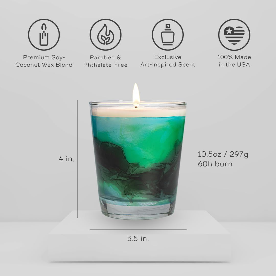 Evergreen Shore Art-Inspired Scented Candle | 10.5oz Soy Coconut Wax Blend | 60-Hour Burn | Premium Mountain Forest & Fresh Air Scent | Signature Artistic Glass Vessel | Unique Gift | Made in The USA - Image 4