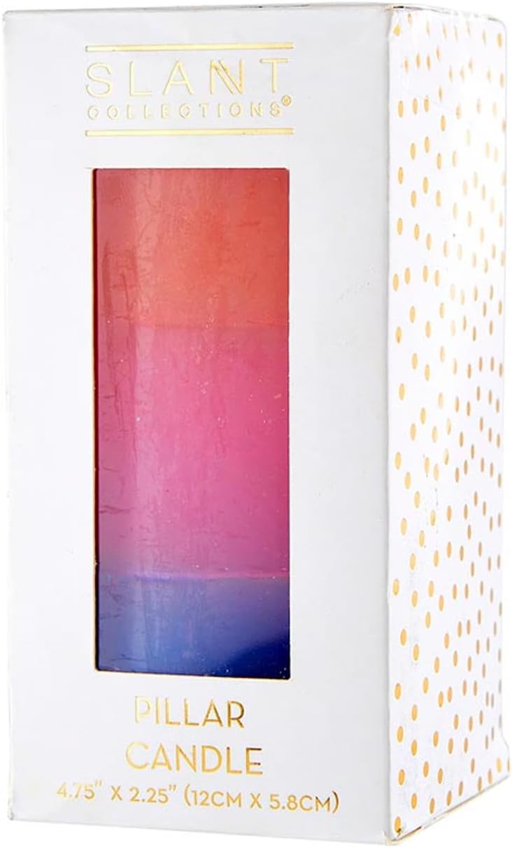 Slant Collections 4.75 Inch Tri-Colored Unscented Red Pink Blue Pillar Candle - Image 3