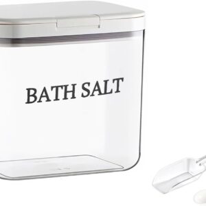 2L Salt Container,Bath Salt Container With Scoop Set,Plastic Salt Cellar Dispenser Jar,Candy Laundry Spoon With Lid Storage,Clear Cookie Holder,Airtight Cute Bathroom Pods Box Clear-White