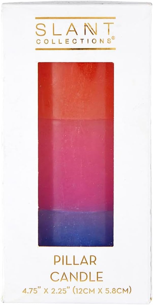 Slant Collections 4.75 Inch Tri-Colored Unscented Red Pink Blue Pillar Candle - Image 2