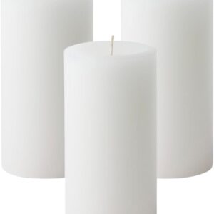 Mister Candle Dripless Unscented Pillar Candles, Set of 3 Hand Poured White Solid Color Non-Scented Candles for Home Decor, Premium Wax, 80 Hr Burn Time, 3x6 Inch