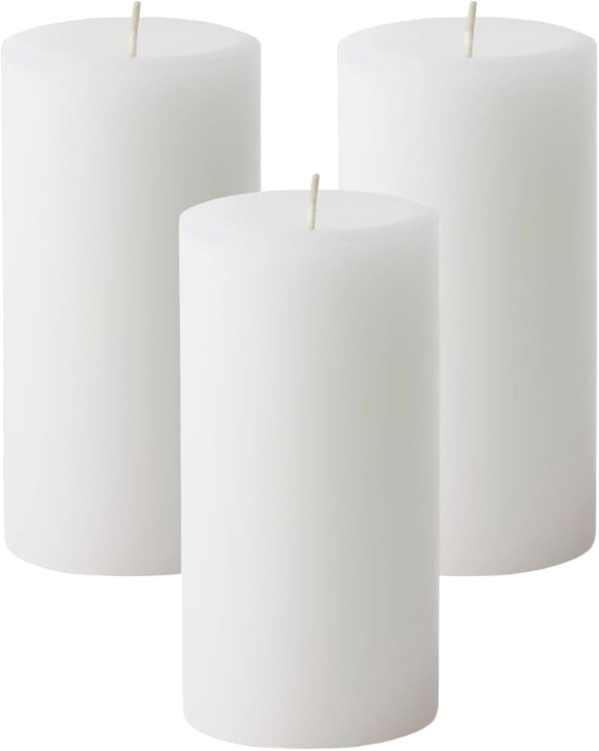 Mister Candle Dripless Unscented Pillar Candles, Set of 3 Hand Poured White Solid Color Non-Scented Candles for Home Decor, Premium Wax, 80 Hr Burn Time, 3x6 Inch