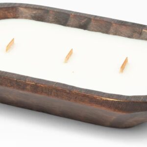 Wick Wooden Dough Bowl Gift Boxed Candle | Beautifully Packaged | High Fragrance Load | Long Burn Times (Coconut, Small)