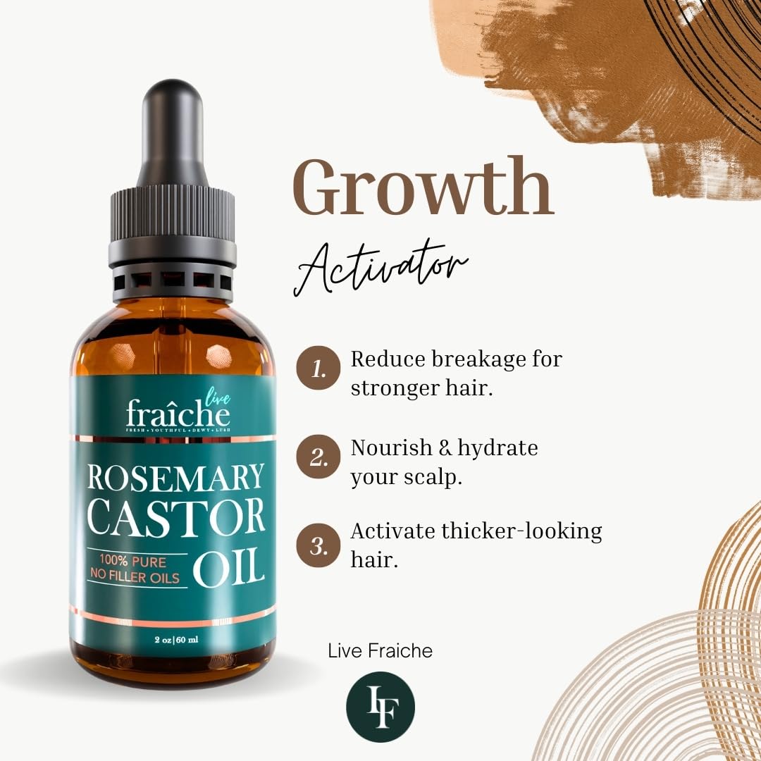 Live Fraiche Rosemary Castor Oil for Hair Growth 4 Ounce - Cold Pressed Castor Oil and Rosemary Oil for Damaged Hair to Reduce Hair Loss - Image 8