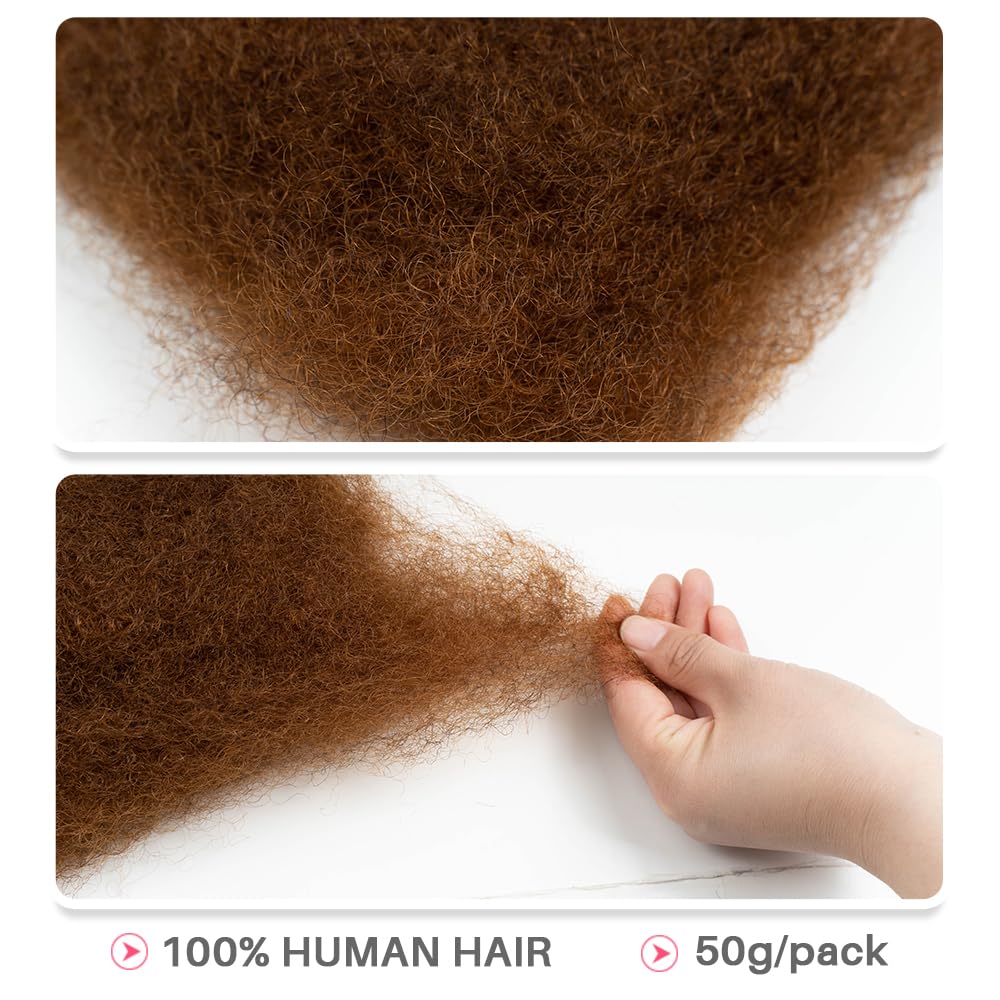 QVR 12 Inch 4 Pack 200 Gram Auburn Brown Afro Kinky Human Hair Bulk for Dreadlock Extensions - Image 3
