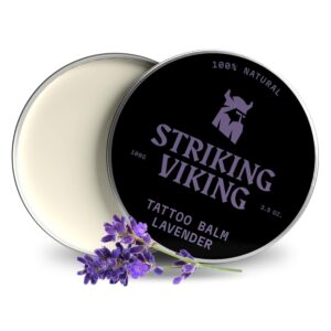Striking Viking Tattoo Balm, Lavender Scent (3.5oz) - Tattoo Aftercare Cream for Moisturizing & Healing, Color Enhancement & Brightening