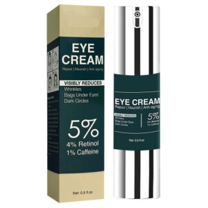 Retinol & Caffeine Eye Cream for Dark Circles, Puffiness & Wrinkles – Dermatologist-Tested Anti-Aging Formula, Lightweight Hydration for All Skin Types – 0.5 Fl Oz