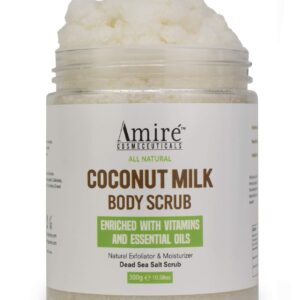 Coconut Milk Scrub For Body And Face, 100% Pure Dead Sea Salt Exfoliating and Moisturizing Scrub For Cellulite Stretch Marks, Acne and Varicose Veins with Vitamin E, Shea Butter, Argan Oil, 300g