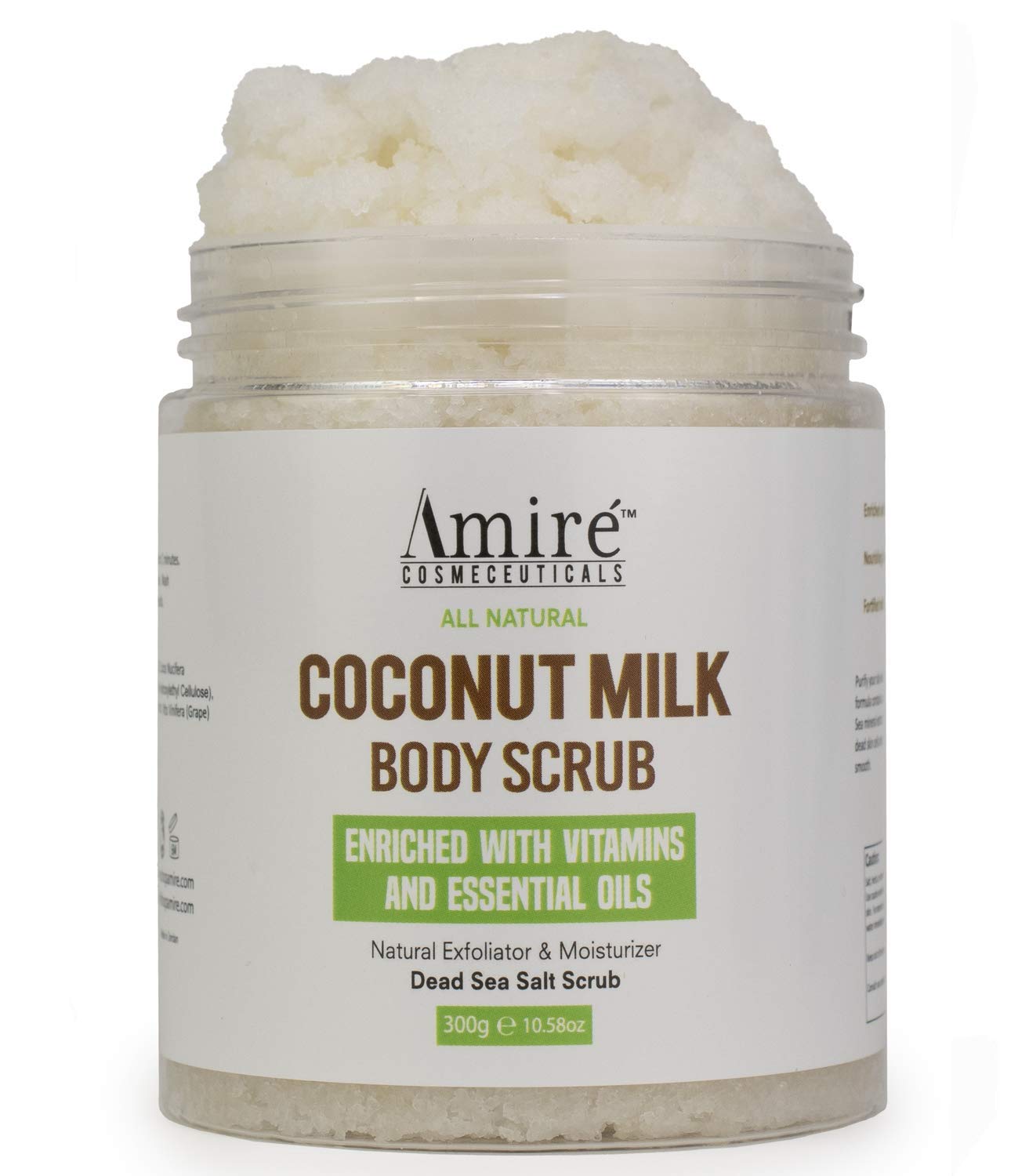 Coconut Milk Scrub For Body And Face, 100% Pure Dead Sea Salt Exfoliating and Moisturizing Scrub For Cellulite Stretch Marks, Acne and Varicose Veins with Vitamin E, Shea Butter, Argan Oil, 300g