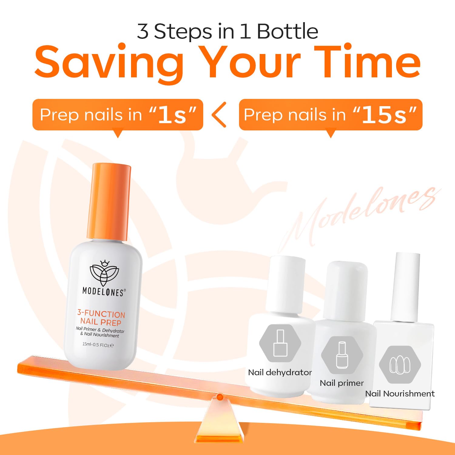modelones Nail Dehydrator and Primer, 3-in-One HEMA-Free Nourishing Prep for Acrylic & Gel Nails, Supports Growth - Image 2