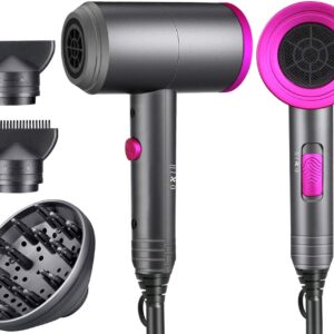 Ionic Hair Dryer, Professional Hair Blow Dryer Hot/Cold Air, 1800W Powerful AC Motor, Negative Ion Hairdryer Fast Drying, 2 Speed/3 Heating with 2 Nozzles&1 Diffuser, for Women Men Kids Salon Travel