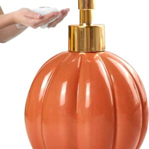 Halloween Ceramic Pumpkin Soap Dispenser With Golden Plastic Pump - Refillable Reuse Lotion Fall Soap Dispenser for Kitchen and Bathroom (Orange)