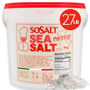 SOSALT DAL MARE DI TRAPANI Coarse Sea Salt, Sicilian, Bulk, Foodservice Bucket, Canning, Pickling, Cooking, Grilling, Asado, Parilla, Steak, Trapani, Mediterranean, Sicily, Italy, 27.56 Lbs (12.5 kg)