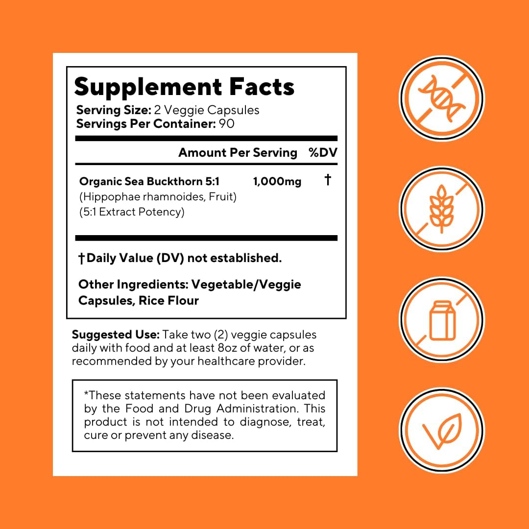 Organic Sea Buckthorn Omega 7 3 6 9 Capsules for Heart Skin Health 180 Count - Image 7