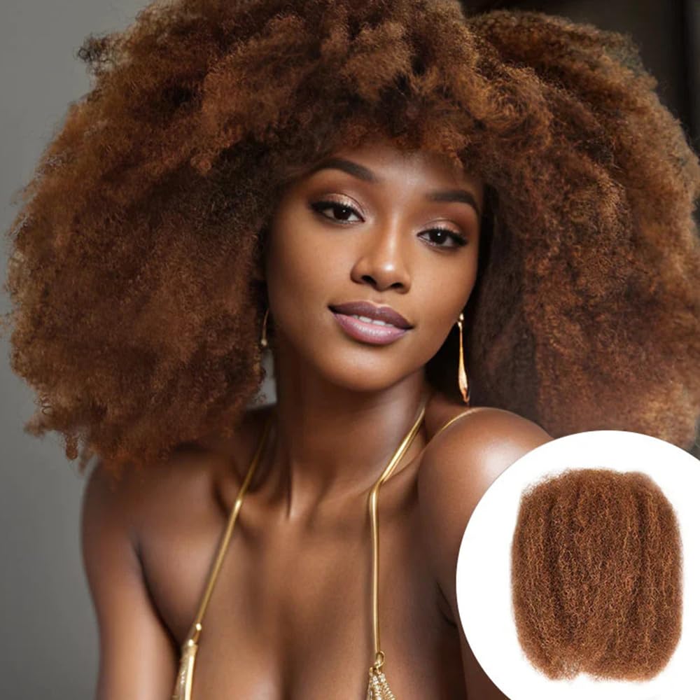 QVR 12 Inch 4 Pack 200 Gram Auburn Brown Afro Kinky Human Hair Bulk for Dreadlock Extensions - Image 2