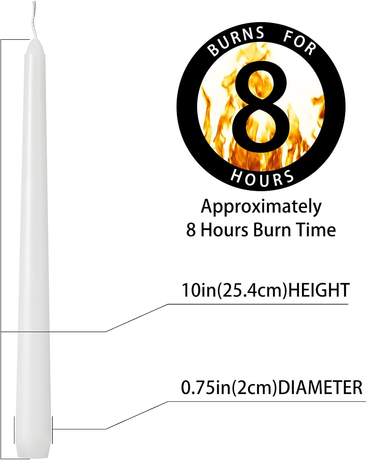 Kedtui Taper Candles 10 inch (H) Dripless, Set of 24 White Unscented and Smokeless Taper Candles Long Burning, Paraffin Wax with Cotton Wicks for Burning 8 Hours Time - Image 3