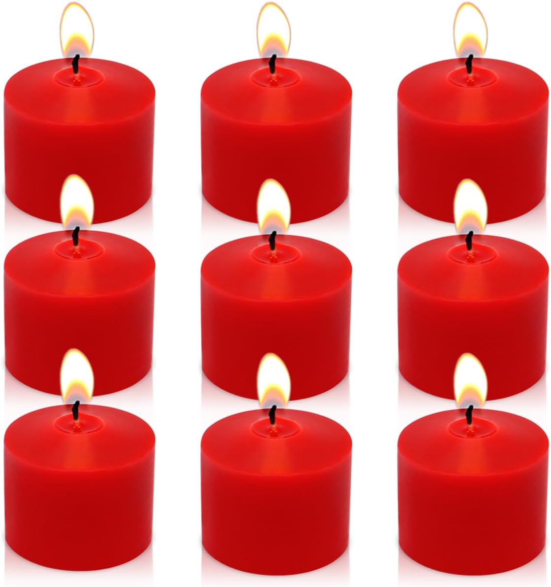 8 Hour Burgundy Votive Candles for Weddings Party Christmas and Emergency, Set of 9 Unscented Bulk Candles for Restaurants and Home Decoration