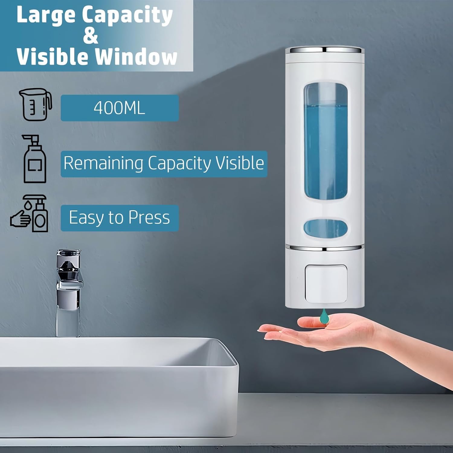 White 13.5oz Wall Mounted Hand Soap Dispenser Clear Liquid Lotion Container for Bathroom Kitchen - Image 4