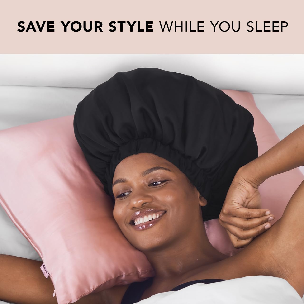Kitsch XL Black Satin Sleeping Bonnet for Curly Hair - Adjustable Night Cap - Image 5