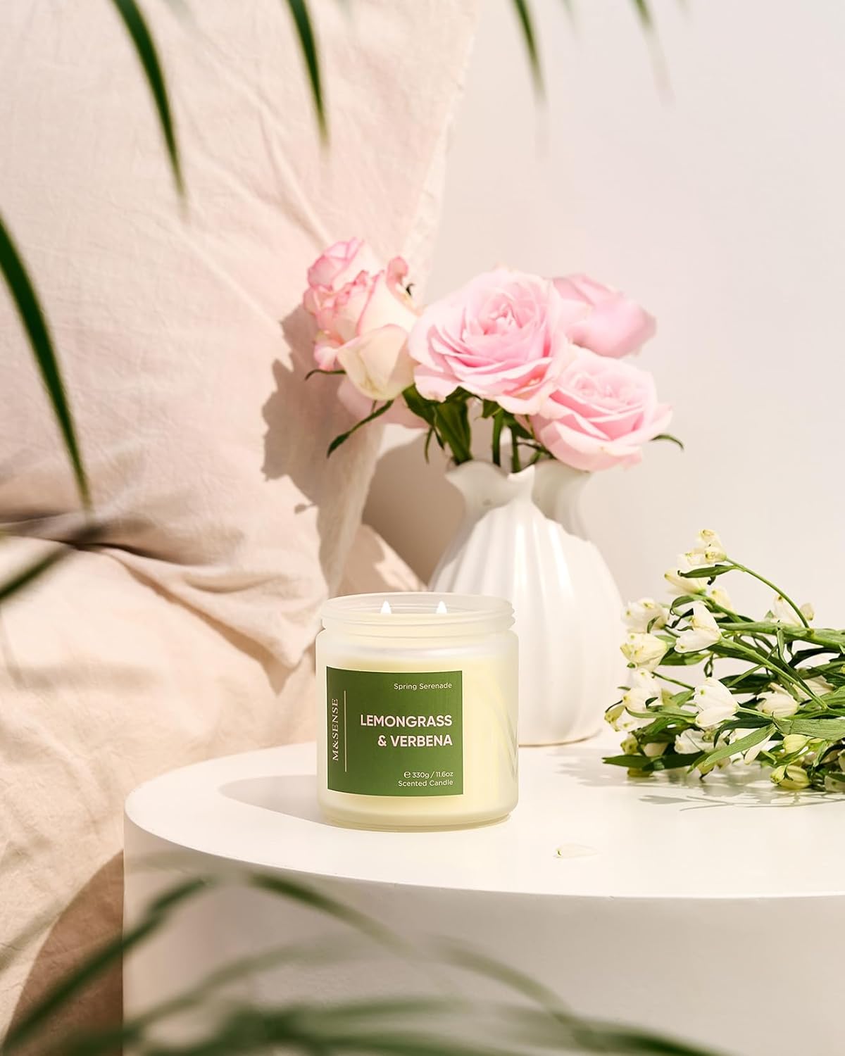 M&SENSE Lemongrass Verbena Scented Candle - 11.6oz 70 Hours Burn Time Natural Soy Wax Non-Toxic Candle, 2-Wick Aromatherapy Home Decor Fragrance Gifts for Relaxation & Stress Relief - Image 6
