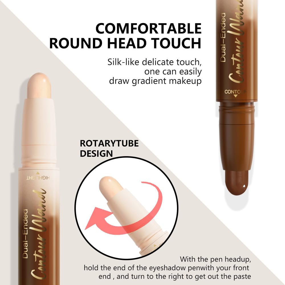 2in1 Cream Contour Highlighter Stick, Neutral Bronzer Makeup Sticks, Applies Dual-Ended Sculpting Stick for Face Body, Long Lasting Waterproof No Smudging, Suitable for Makeup Beginners-Fair - Image 3