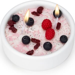 Fruit Yogurt Bowl Candle Cute Candles for Cool Gifts 2 Wicks Cereal Soy Candles - Scent of Blueberry, Raspberry, Cranberry Realistic Food Shaped Candle Gifts for Women Girl Friends