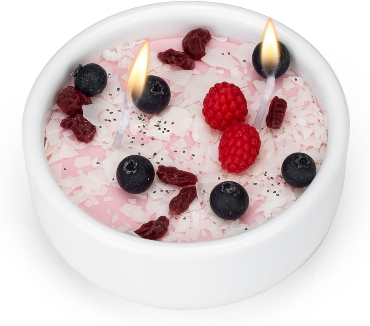 Fruit Yogurt Bowl Candle Cute Candles for Cool Gifts 2 Wicks Cereal Soy Candles - Scent of Blueberry, Raspberry, Cranberry Realistic Food Shaped Candle Gifts for Women Girl Friends