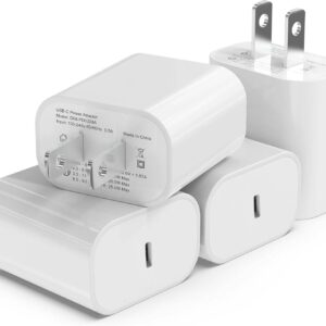 4Pack USB C Charger Block, iGENJUN 20W for Phone Fast Charger Wall Charger with PD 3.0, Compact Type C Power Adapter for Phone 16/15/14/13, Galaxy, Pixel, AirPods Pro (Arctic White)