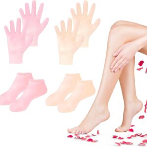 4 Pairs Silicone Socks Gloves Set for Dry Cracked Feet and Hands, Silicone Foot Socks for Women, Moisturizing Feet