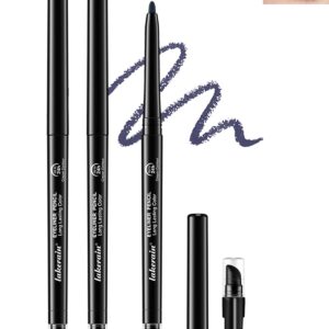 Navy Blue Waterproof Eyeliner Gel Pencil- 2Pcs Smudge Proof Long Lasting Retractable Eyeliner Pen, Creamy Eyeliner Waterline, Smoky Makeup Eye Liner Pencils for Women, Built-In Sharpener & Smudger-04