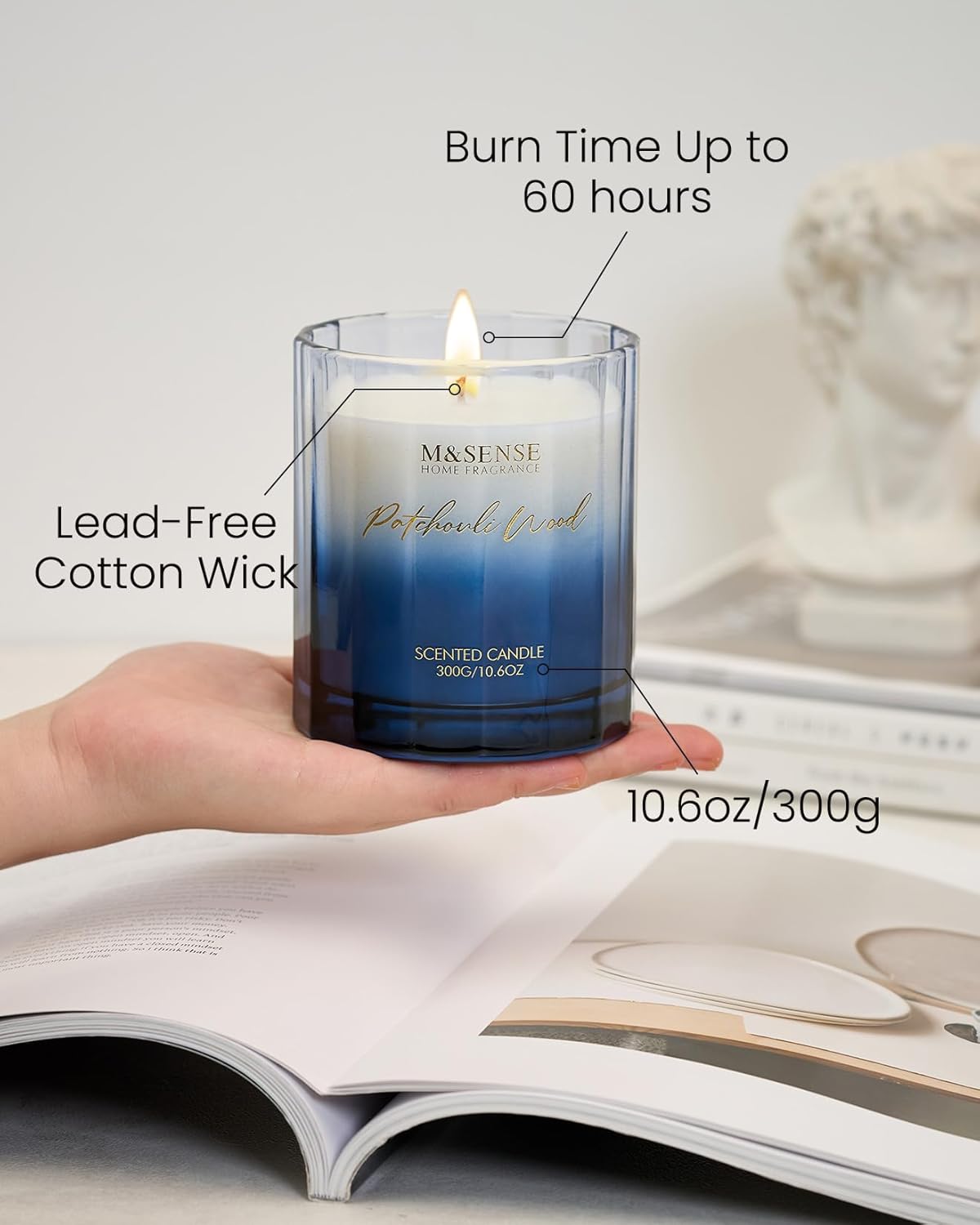 M&SENSE Patchouli Wood Scented Candle - 10.6oz Natural Soy Wax 60-Hour Long Lasting Burn Time Non Toxic Strong Woody Scented Candle for Home Decor & Housewarming Gifts - Image 4