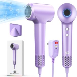 KARFUN Hair Dryer, 110000 RPM High-Speed Brushless Motor Fast Drying Blow Dryer, 57dB Low Noise Hair Dryer for Home or Travel, 3 Temps & 2 Speeds (Purple)