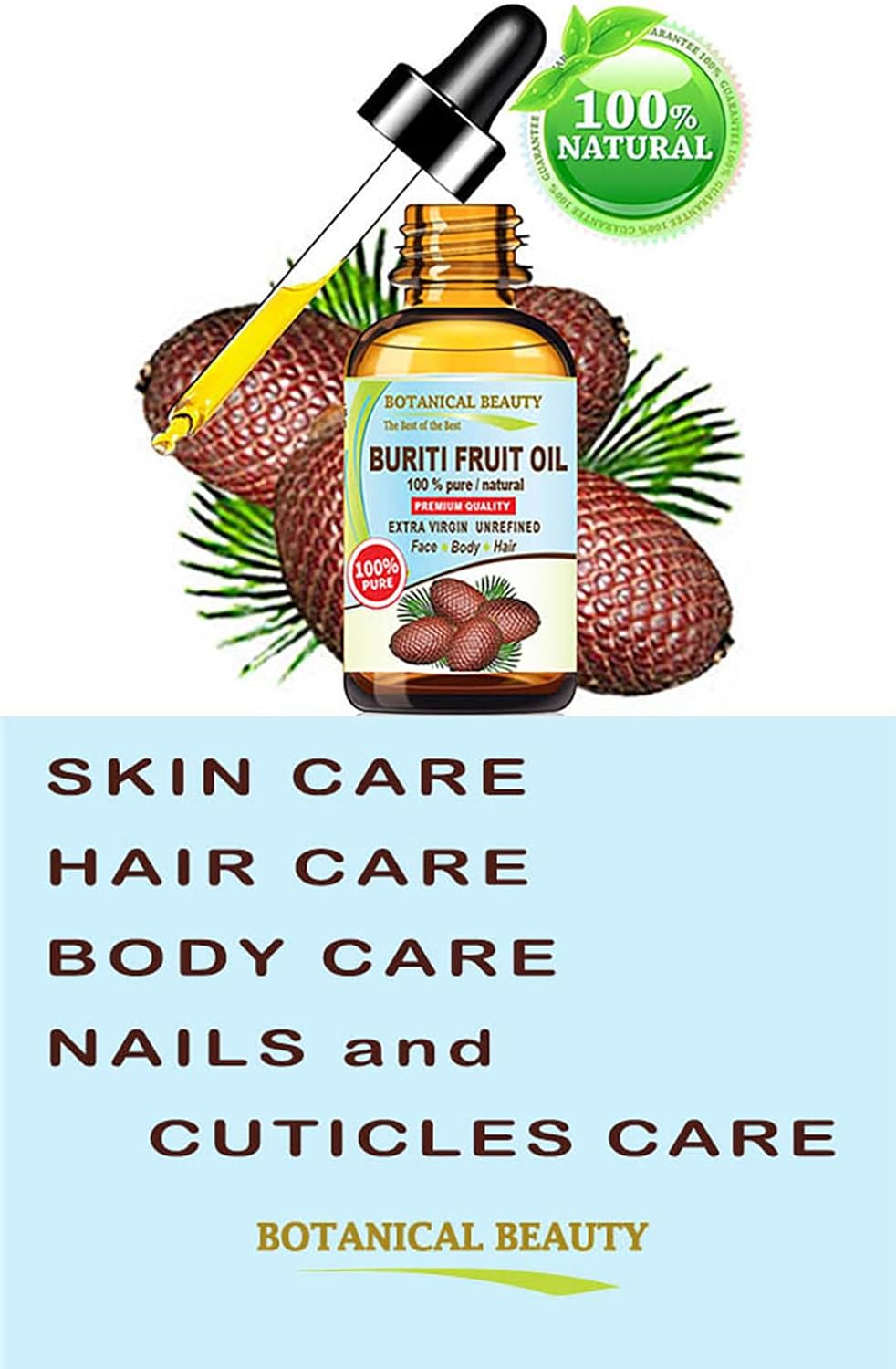 Botanical Beauty Brazilian BURITI FRUIT OIL 100% Pure Natural Virgin Unrefined Cold Pressed Carrier Oil Undiluted 0.33 fl.oz-10 ml for Face, Body, Hair, Lip, Nails - Image 3