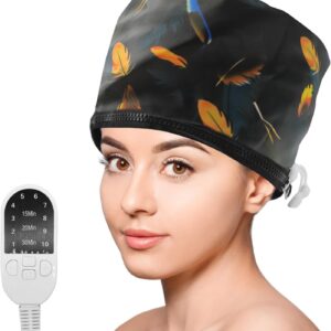 Hair Steamer Cap, Portable Hair Care Hat with 10 Mode Temperature Control, 110V Electric Heating Cap for Hair SPA Beauty Steamer Nourishing Hat Hair Thermal Treatment Cap (Black Feather)