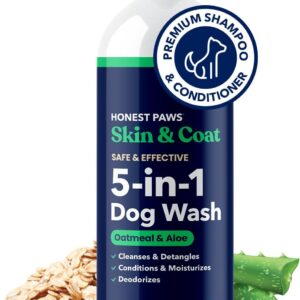 Honest Paws Dog Shampoo and Conditioner - Premium Dog Wash for Allergies and Dry, Itchy, Moisturizing for Sensitive Skin - Sulfate Free, Plant Based, All Natural - Oatmeal & Aloe -16 Fl Oz