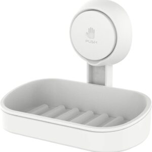 LEVERLOC Soap Dish Holder for Shower Suction Cup Wall Mounted Self Draining NO-Drilling Removable Bar Soap Sponge Holder for Bathroom Bathtub Kitchen Sink Waterproof Strong Vacuum Suction Adhesion