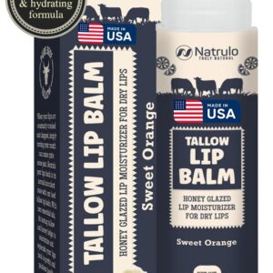 Beef Tallow Lip Balm – Natural Tallow Beeswax Chapstick – Hydrating Moisturizer Grass Fed Tallow Balm Lip Care – Soothes Chapped, Dry Lips, Sensitive Skin – Long Lasting Vitamin Rich USA-Made Orange