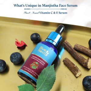 Blue Nectar Manjistha Vitamin C Face Serum for Anti Wrinkle & Skin Firming (1FlOz) with Kumkumadi Face Wash with with Saffron for Women & Men (3.38 Fl Oz)