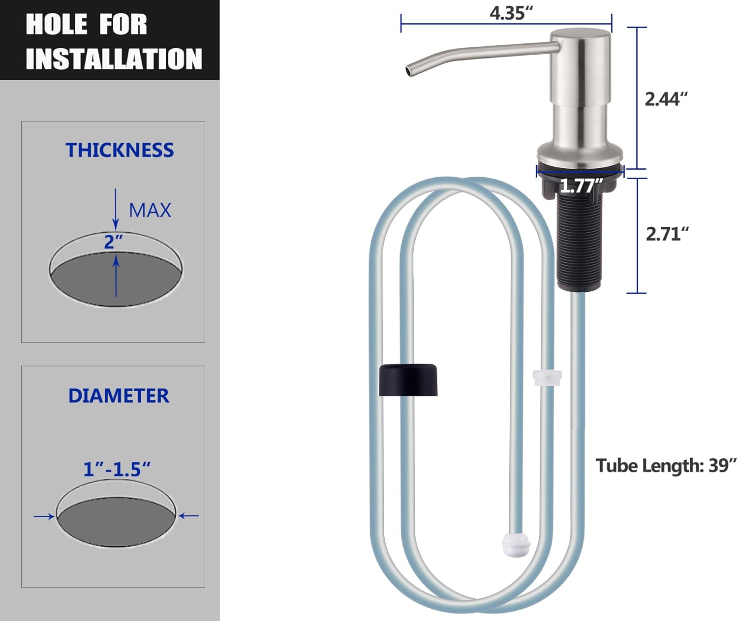 Stainless Steel Built-in Kitchen Sink Soap Dispenser with Extension Tube for Countertops - Image 6