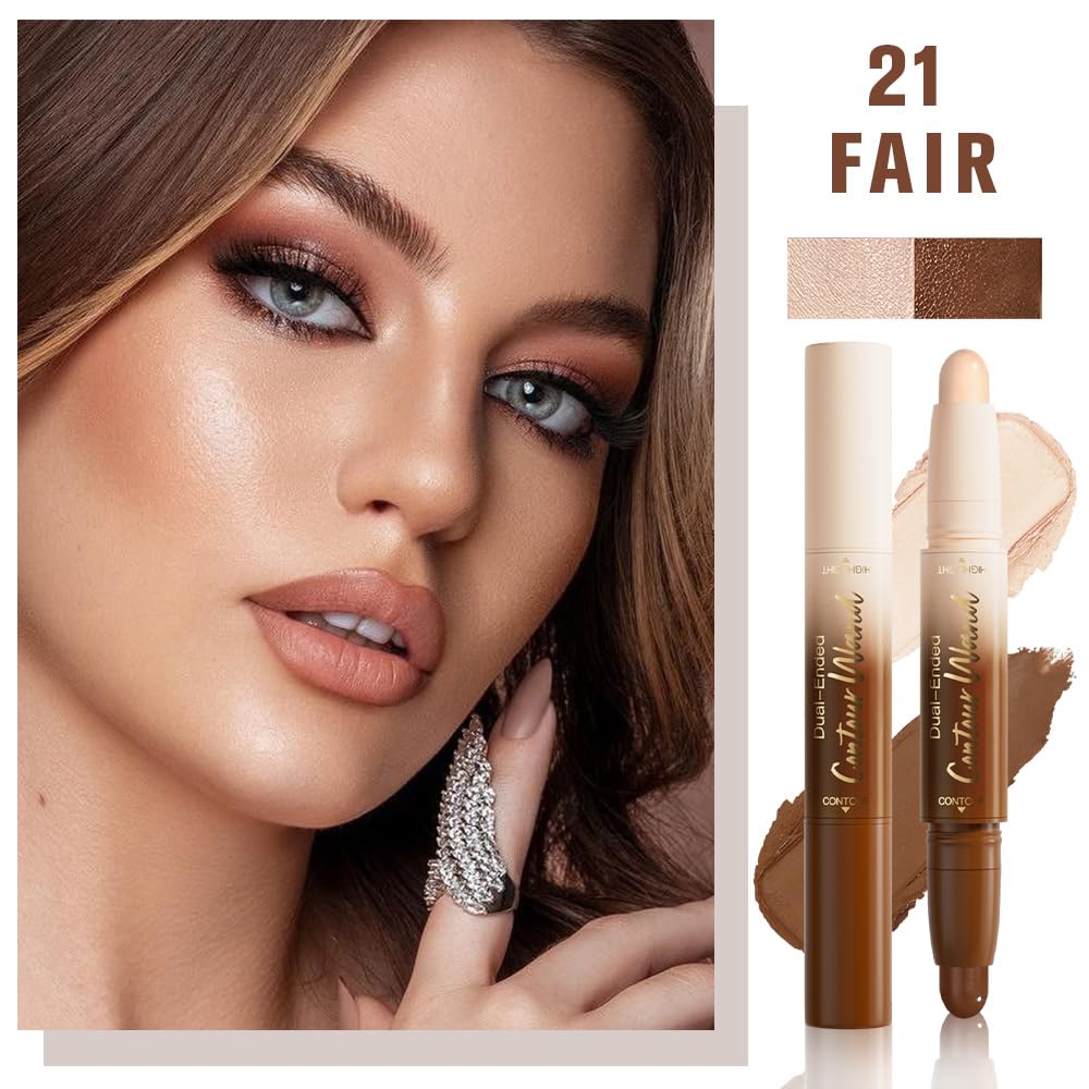 2in1 Cream Contour Highlighter Stick, Neutral Bronzer Makeup Sticks, Applies Dual-Ended Sculpting Stick for Face Body, Long Lasting Waterproof No Smudging, Suitable for Makeup Beginners-Fair - Image 2