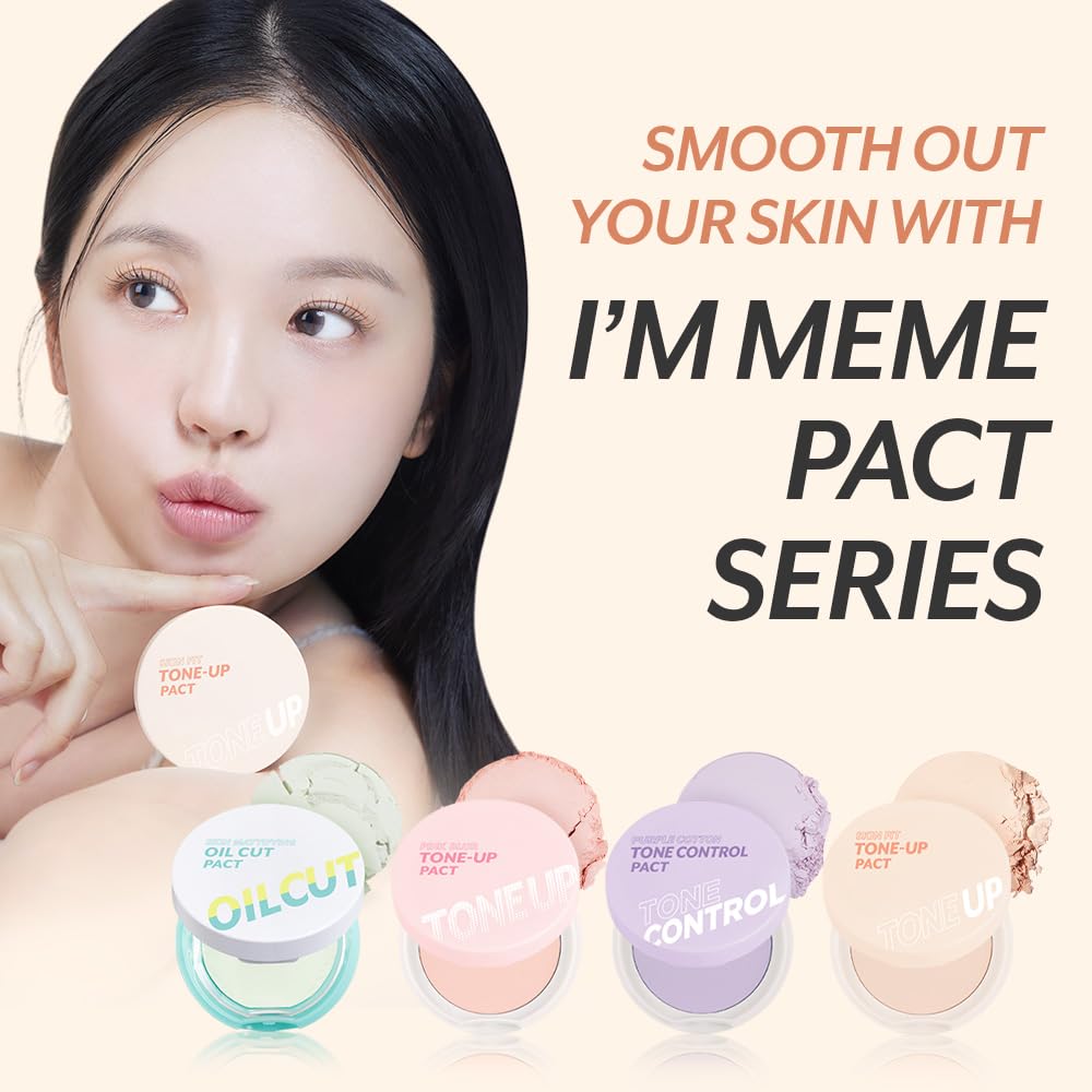 I'M MEME Compact - Tone-up Pact | Korean Pressed Setting Powder for Pink Blur Effect, with Calamine, Makeup Powder Foundation, Translucent Compact, Finishing Powder, Oil Control Face Powder, 0.35 Oz - Image 8
