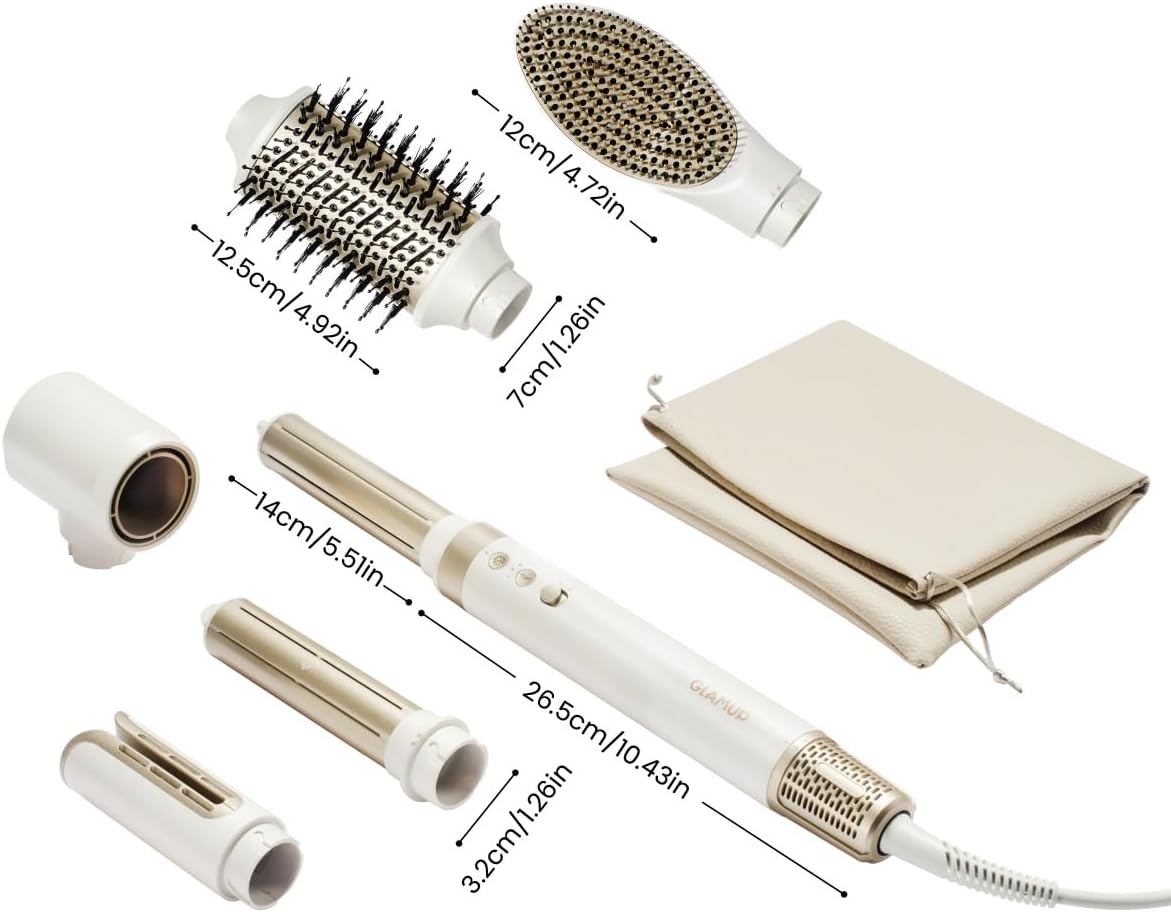 GLAMUP 6 in 1 Heated Blow Dryer Brush Styler Set with Travel Bag, Black - Image 7