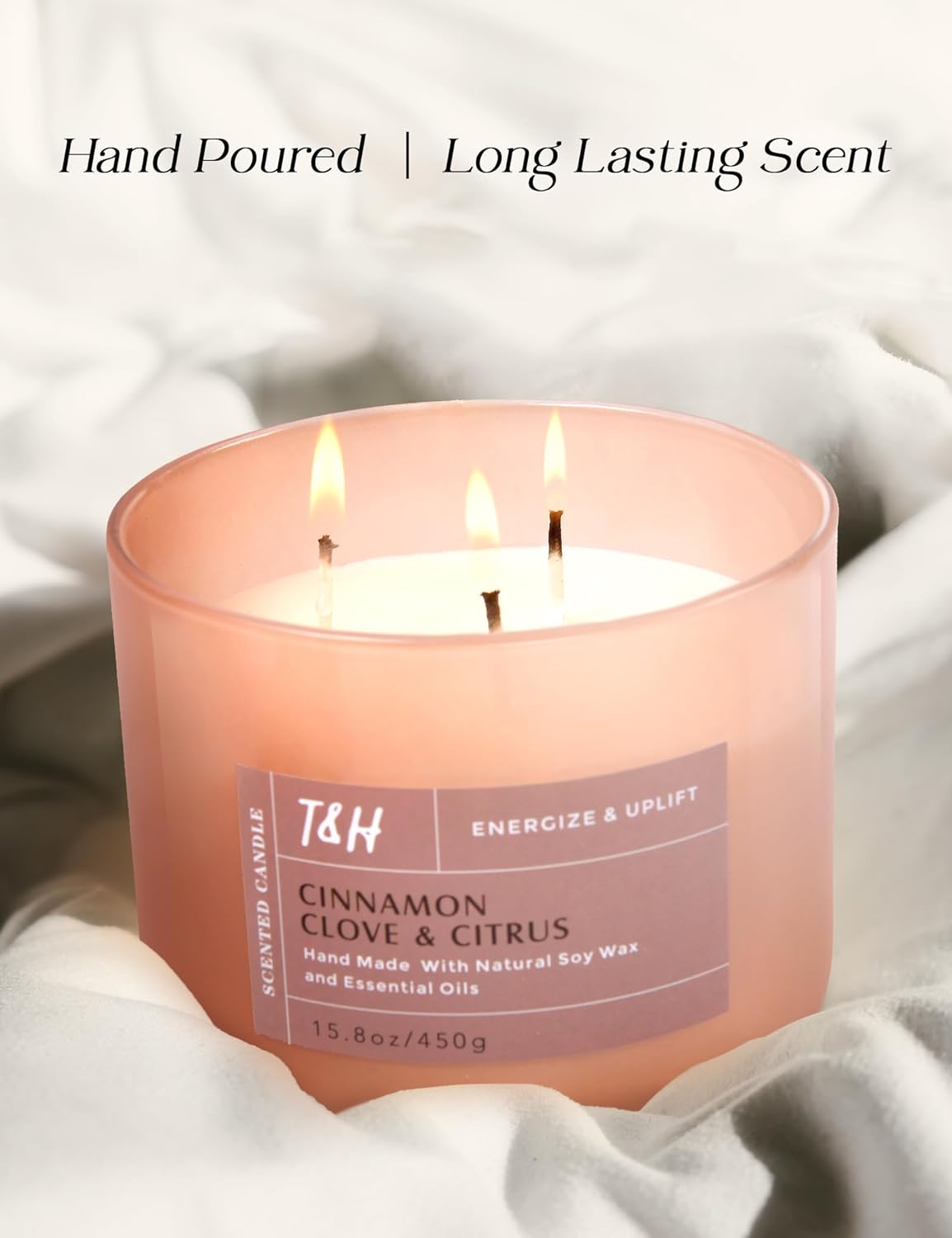 Cinnamon Clove Citrus 3 Wick Scented Candle | Large Soy Candles for Home 15.8 oz | Uplifting Candle for Men and Women | Relaxing Aromatherapy Candle Gift | Cozy Candles Long Lasting Scent - Image 9