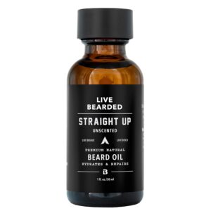 Live Bearded Beard Oil, 1 fl oz - Premium All-Natural Jojoba - Made in the USA - Hair and Skin Care for Men with Dry, Flaky Patches | Straight Up Unscented - Fragrance-Free
