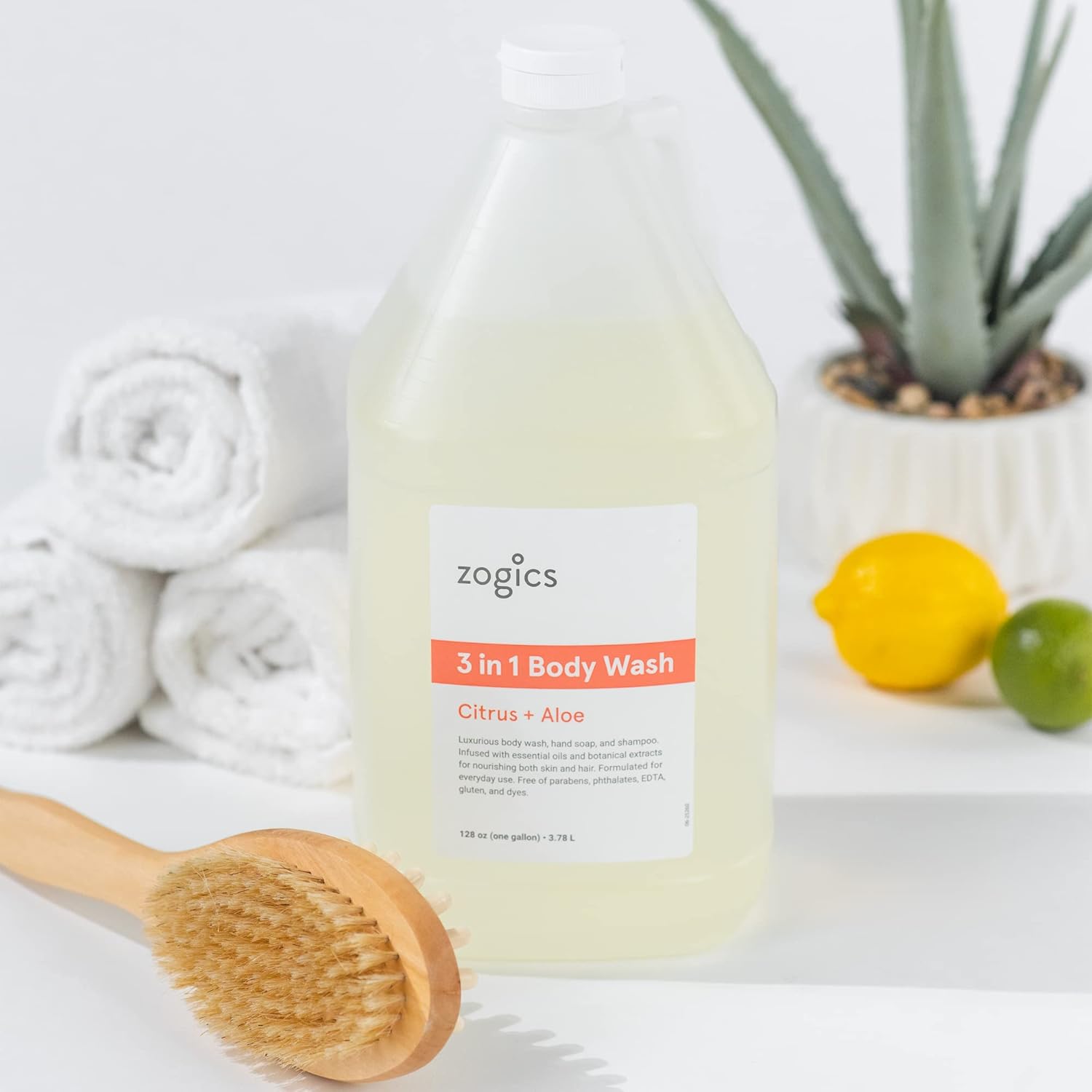 Zogics 3-in-1 Body Wash โ Body Soap, Shampoo, and Hand Soap Liquid Refill All-in-One, Hydrating Plant-Based Formula, Refreshing Citrus + Aloe Scent (1 Gallon) - Image 3